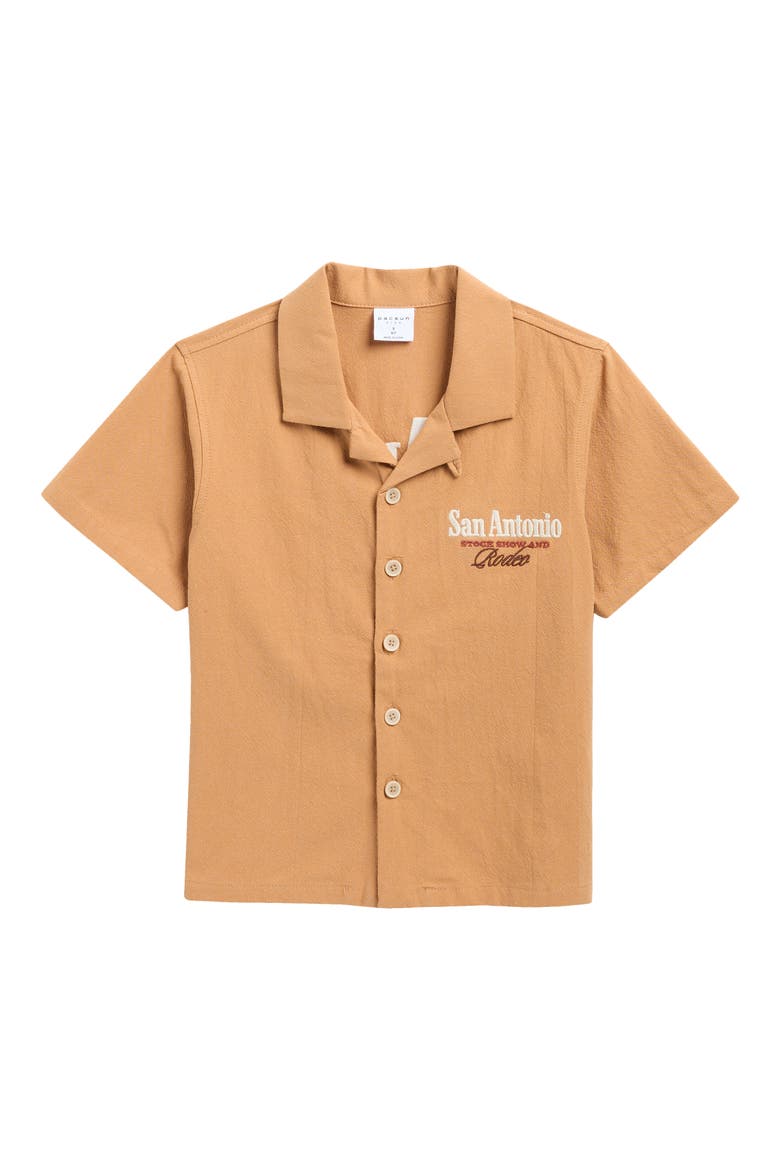 Kids' San Antonio Cotton Blend Camp Shirt, Main, color, BROWN