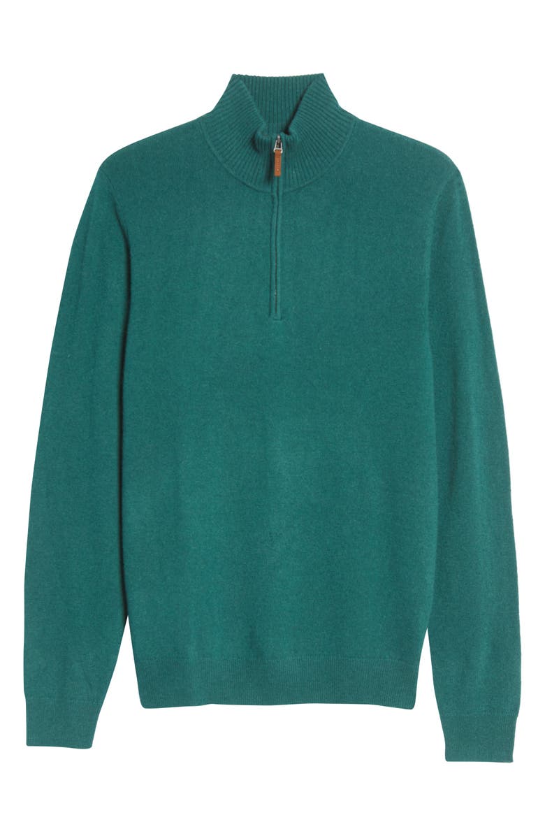 Nordstrom Cashmere Quarter Zip Pullover Sweater, Alternate, color, Green Trekking