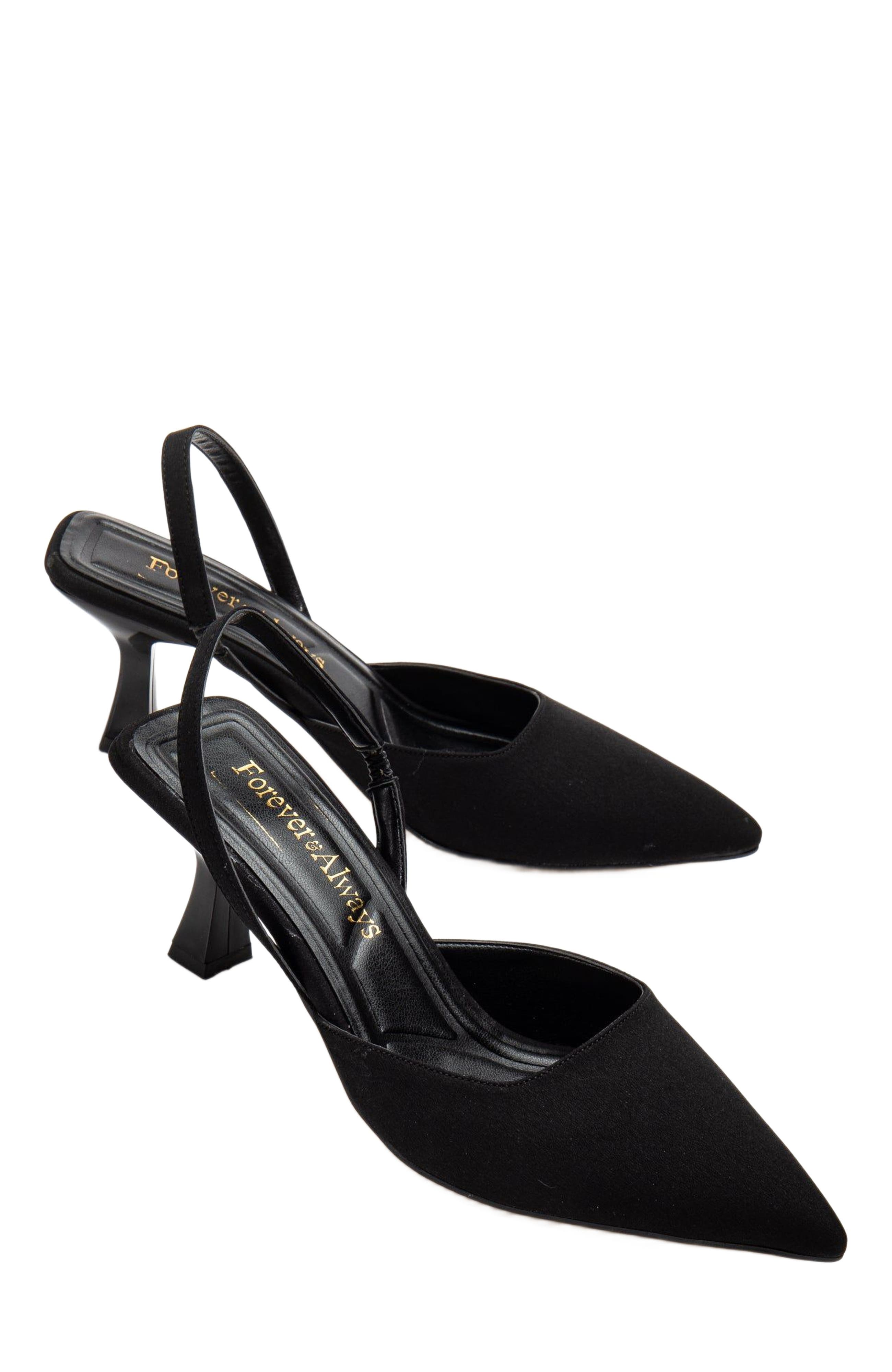 Forever 
Always Shoes Rae Slingback Kitten Heel Pumps, Alternate, color, Black Satin