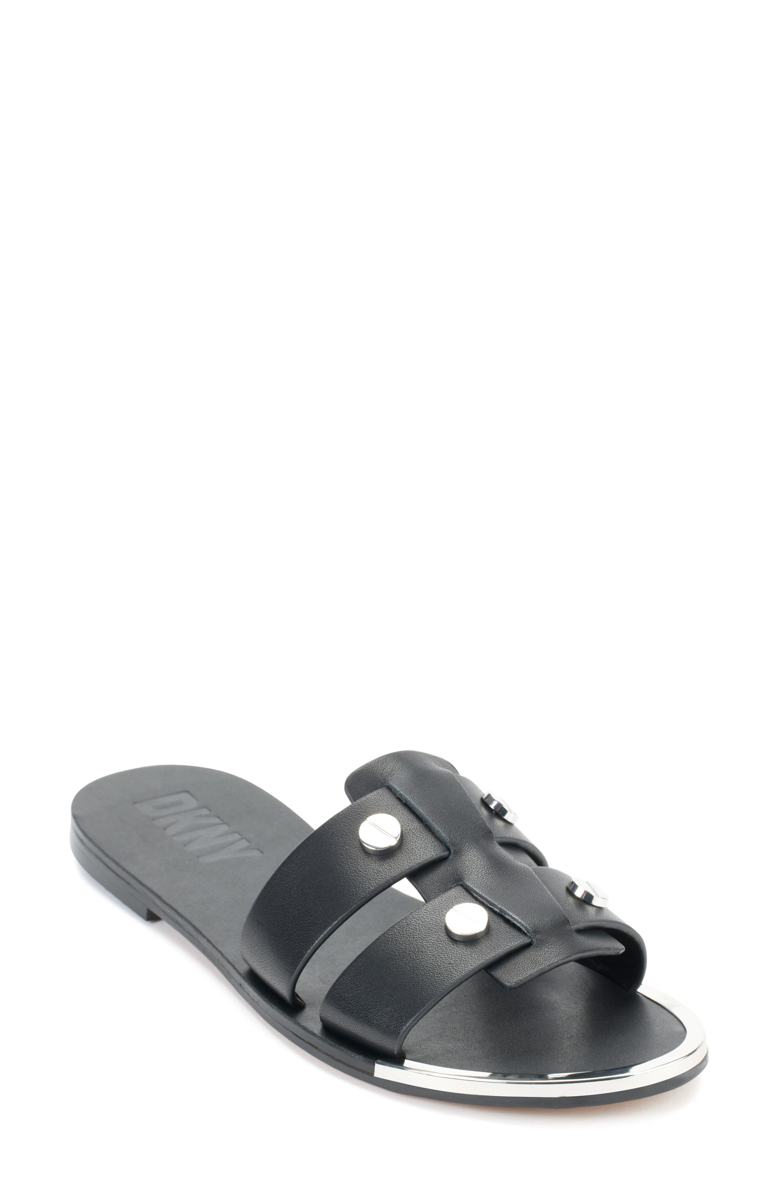 DKNY Glynn Studded Slide Sandal, Main, color, Black