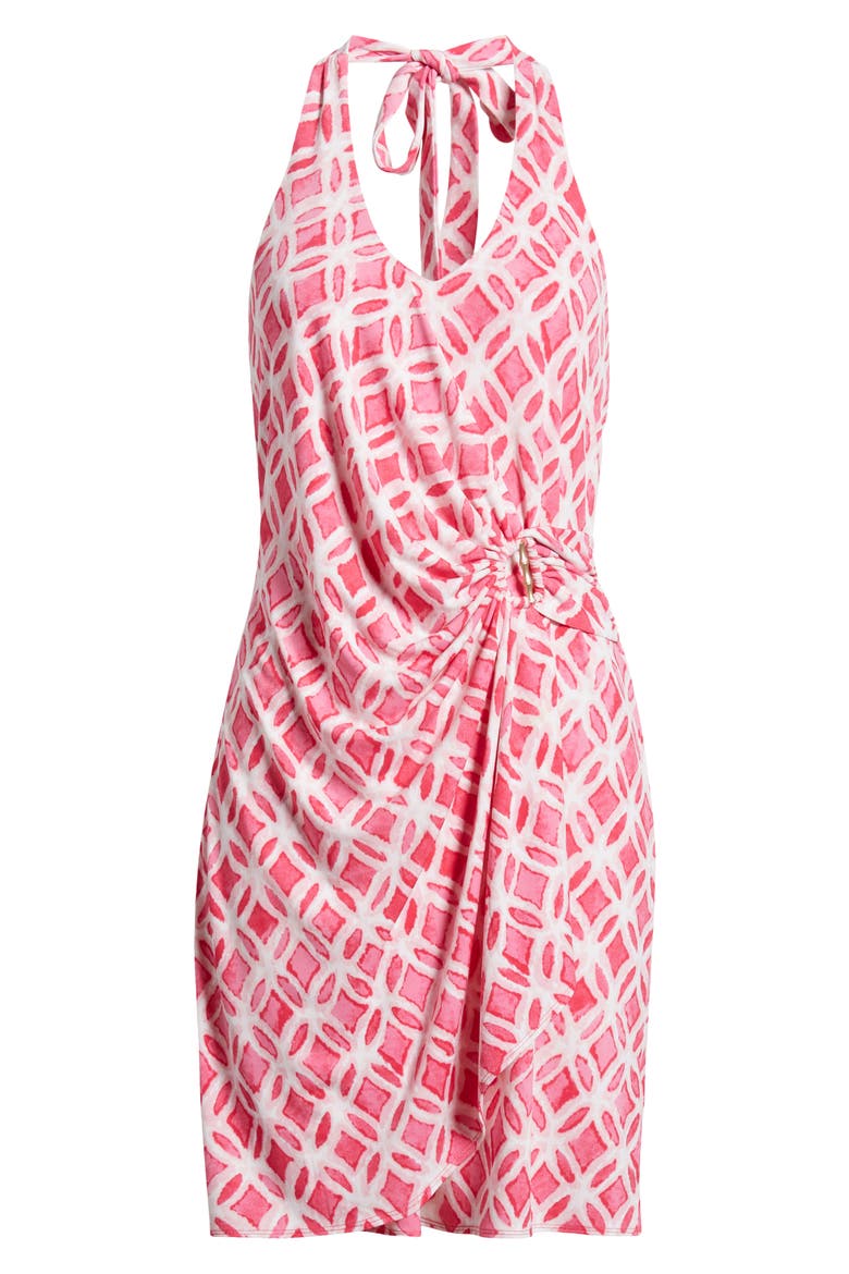 Clara Faux Wrap Halter Dress, Alternate, color, GLOWING AZALEA