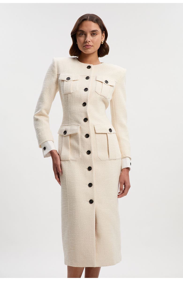 Karen Millen Tailored Pocket Front Midi Dress, Main, color, Cream