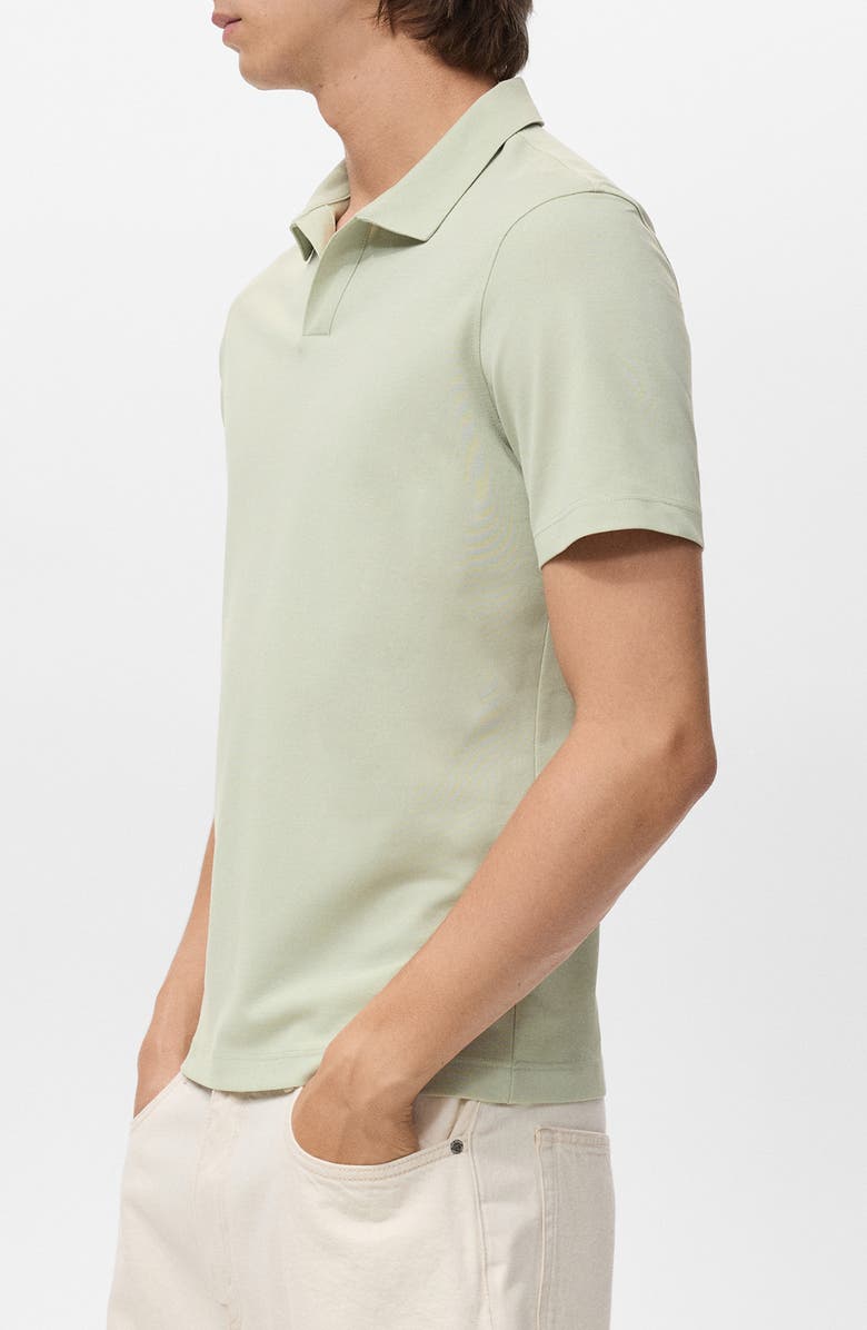 MANGO Solid Johnny Collar Cotton Blend Piqué Polo, Alternate, color, Mint Green