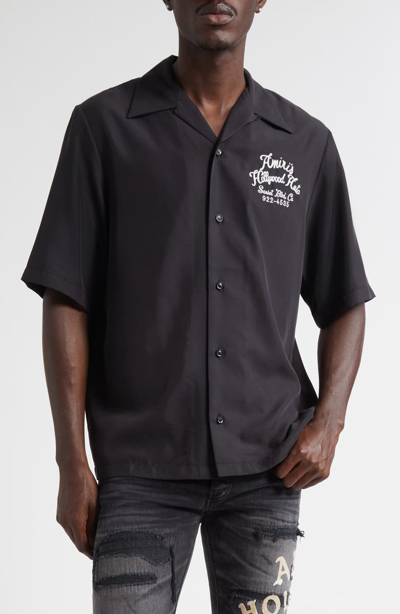 AMIRI Hollywood Auto Bowling Shirt, Main, color, Black