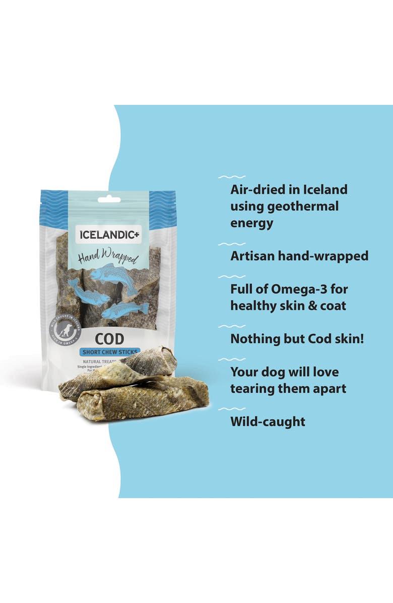 ICELANDIC+ Cod Skin 5" Short Hand Wrapped Dog Chew Stick, 3Pack, 2.8oz Bag, Alternate, color, Gray