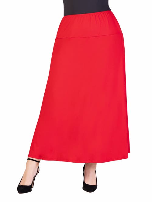 24seven Comfort Apparel Plus Size Comfortable Fit Elastic Waist Maxi Skirt In Red