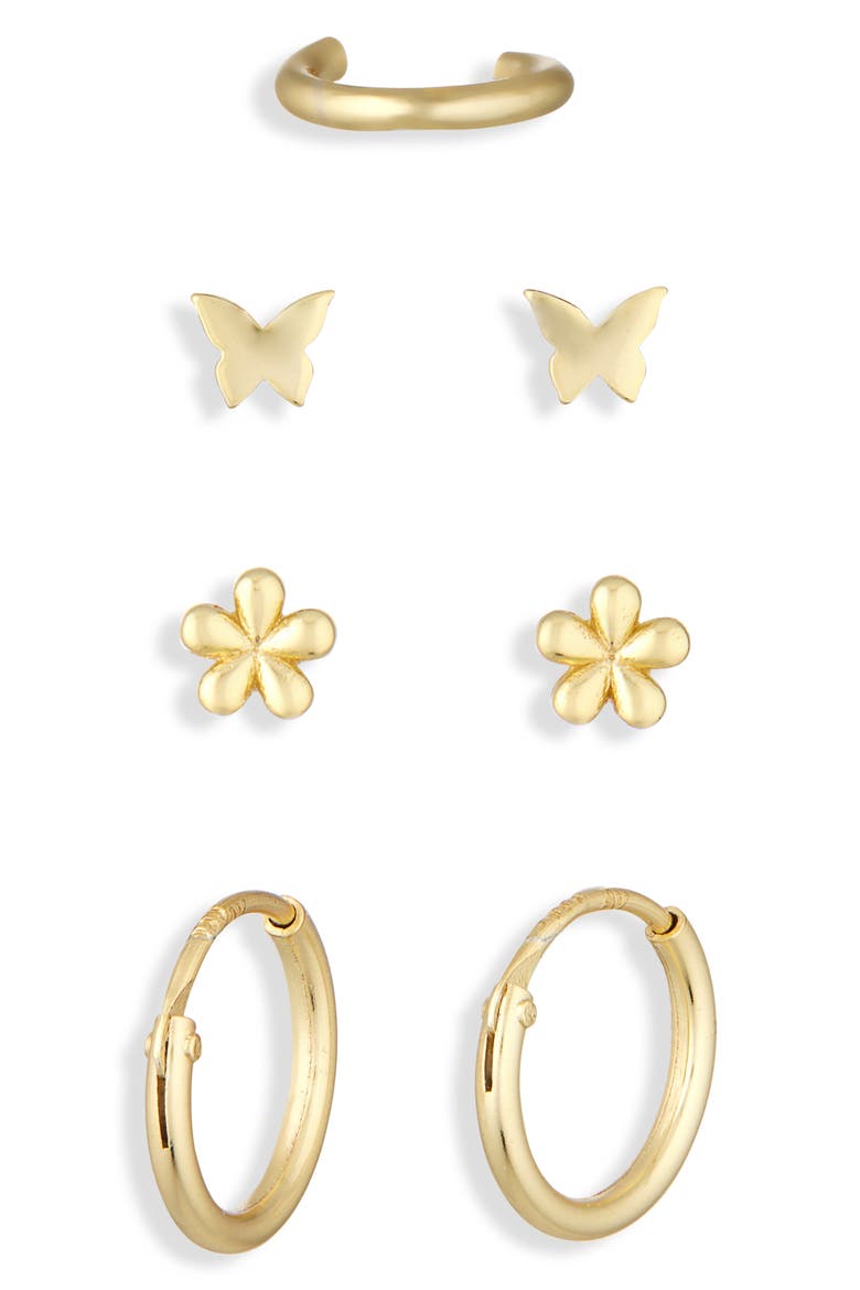 Pack of Four Butterfly Assorted Stud, Cuff & Hoop Earrings, Alternate, color, GOLD