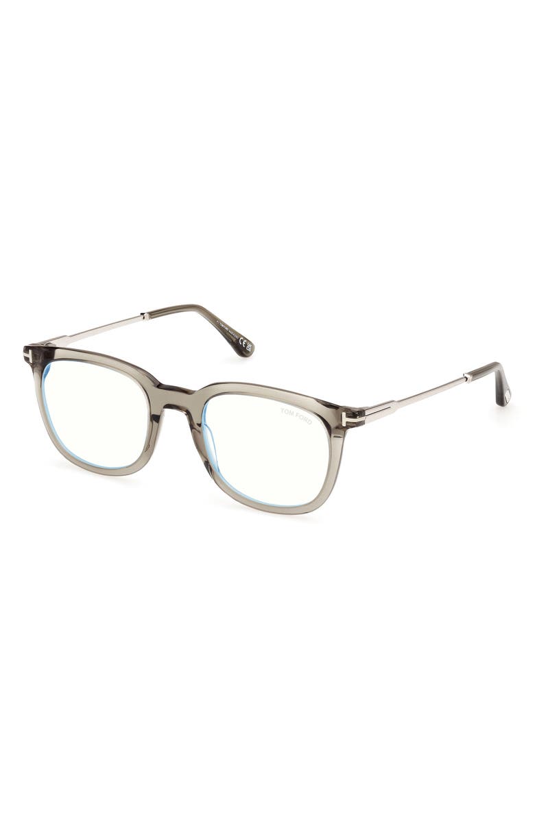 TOM FORD 50mm Square Blue Light Blocking Glasses, Alternate, color, Olive / T Logo / Blue Block