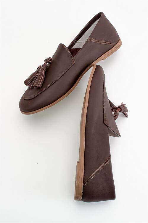 Forever & Always Shoes Mona Soft Leather Tassel Loafer In Brown Leather