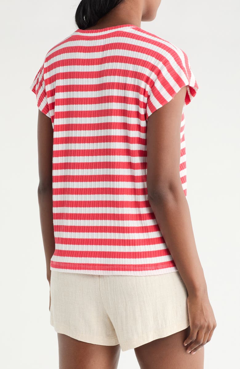 Bobeau Relaxed Drop Shoulder T-Shirt, Alternate, color, Hibiscus/ Ivory Stripe
