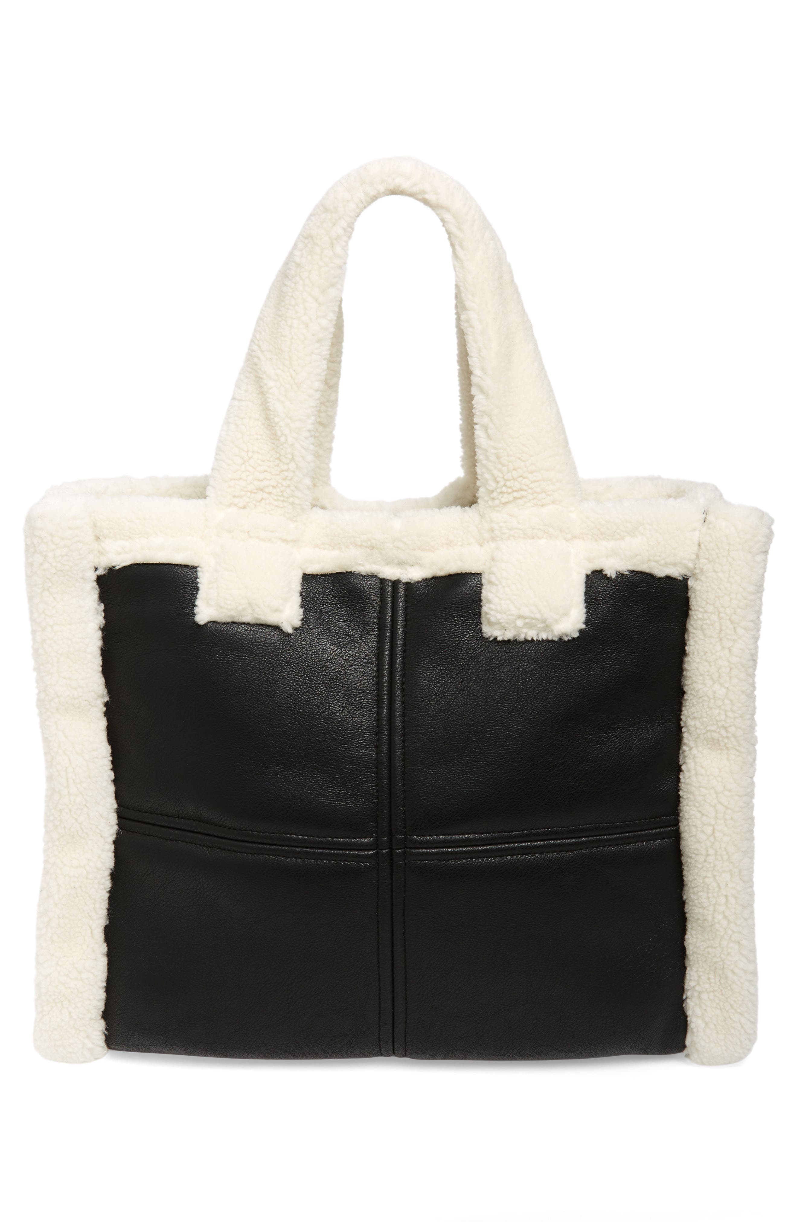 Stand Studio Medium Lolita Faux Shearling & Faux Leather Tote, Alternate, color, 