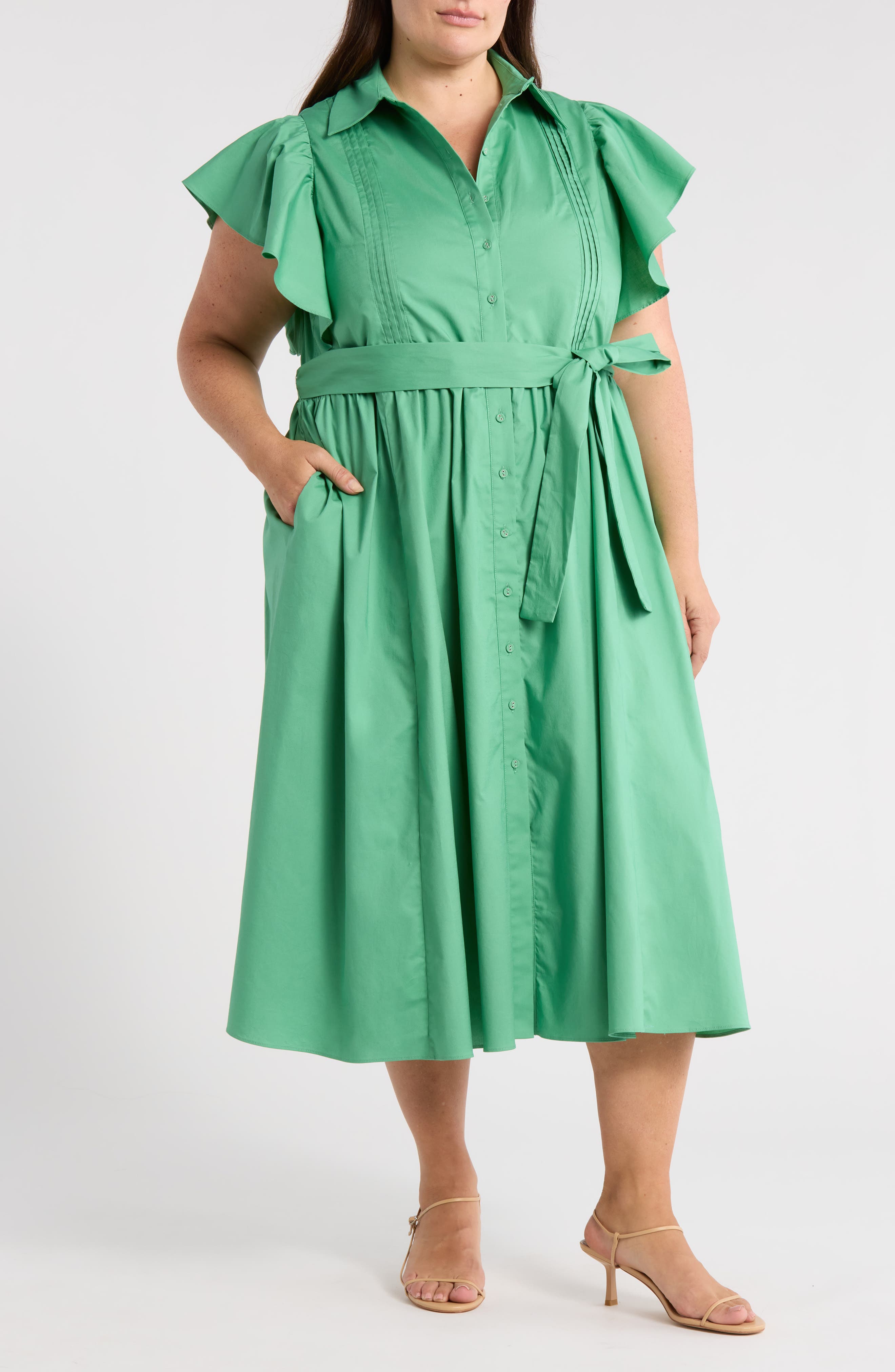 JASON WU Flutter Sleeve Midi Shirtdress