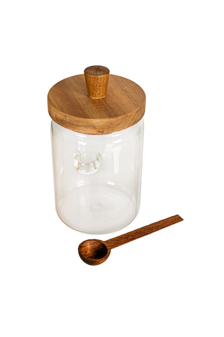 Glass Canister with Wood Lid and Spoon, Natural, Alternate, color, Natural