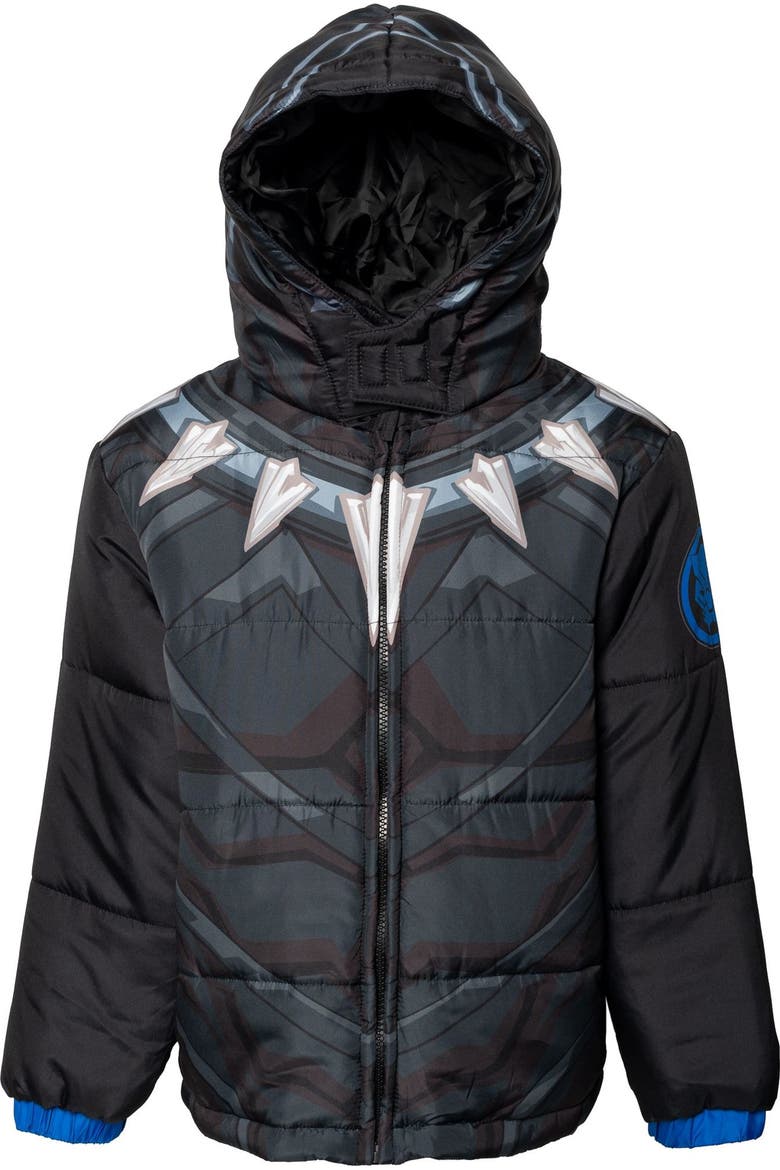 Avengers Black Panther Hooded Zip-Up Puffer Jacket, Alternate, color, Black Panther Blue
