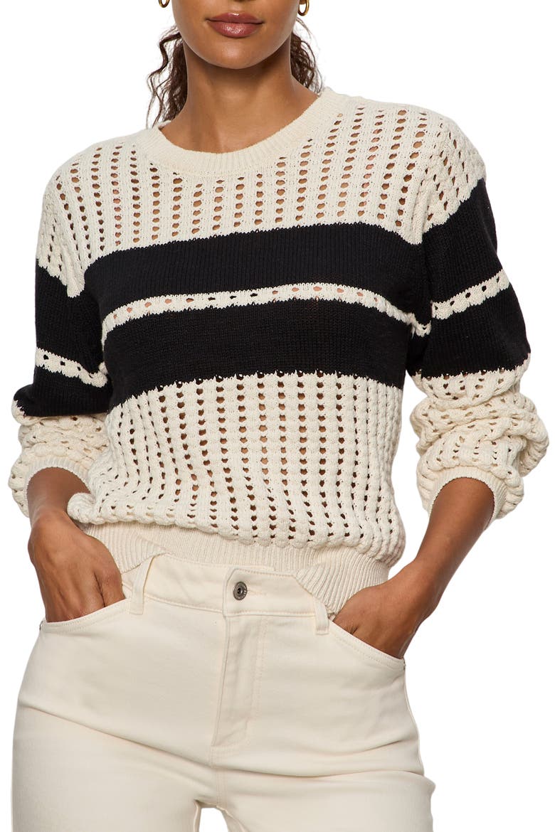 Open Stitch Cotton Sweater, Main, color, COLLAGEN WHITE/ BLACK