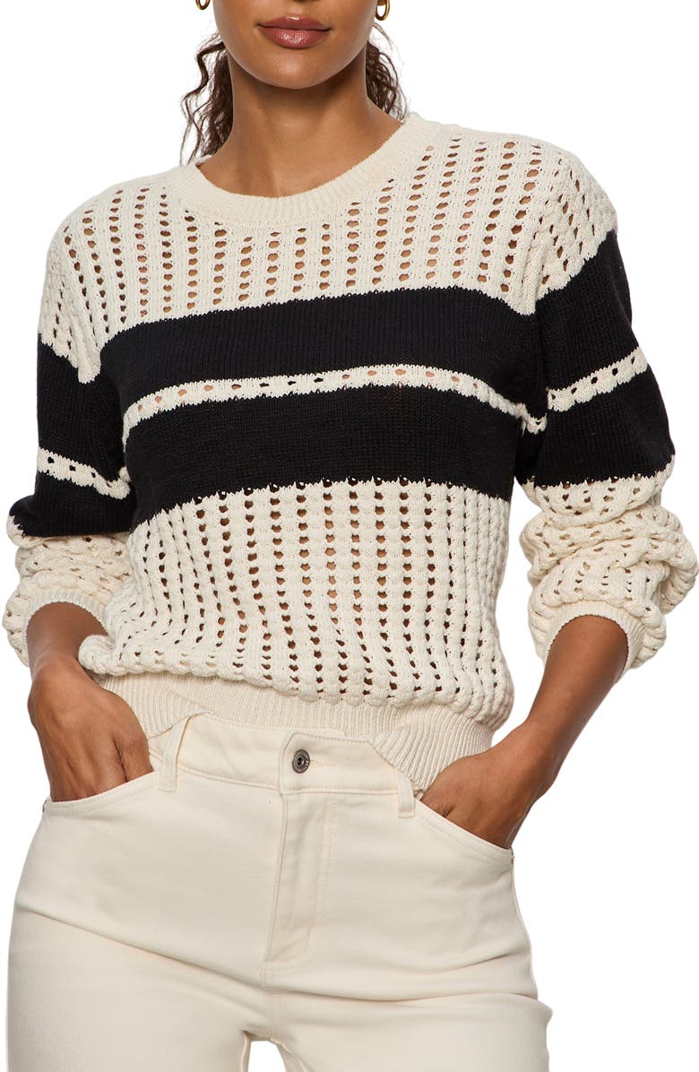 Sanctuary Open Stitch Cotton Sweater, Main, color, Collagen White/ Black