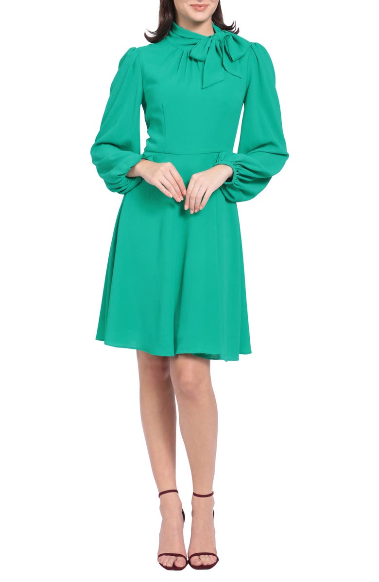 Maggy London Catalina Tie Neck Long Sleeve Fit & Flare Crepe Dress, Main, color, 