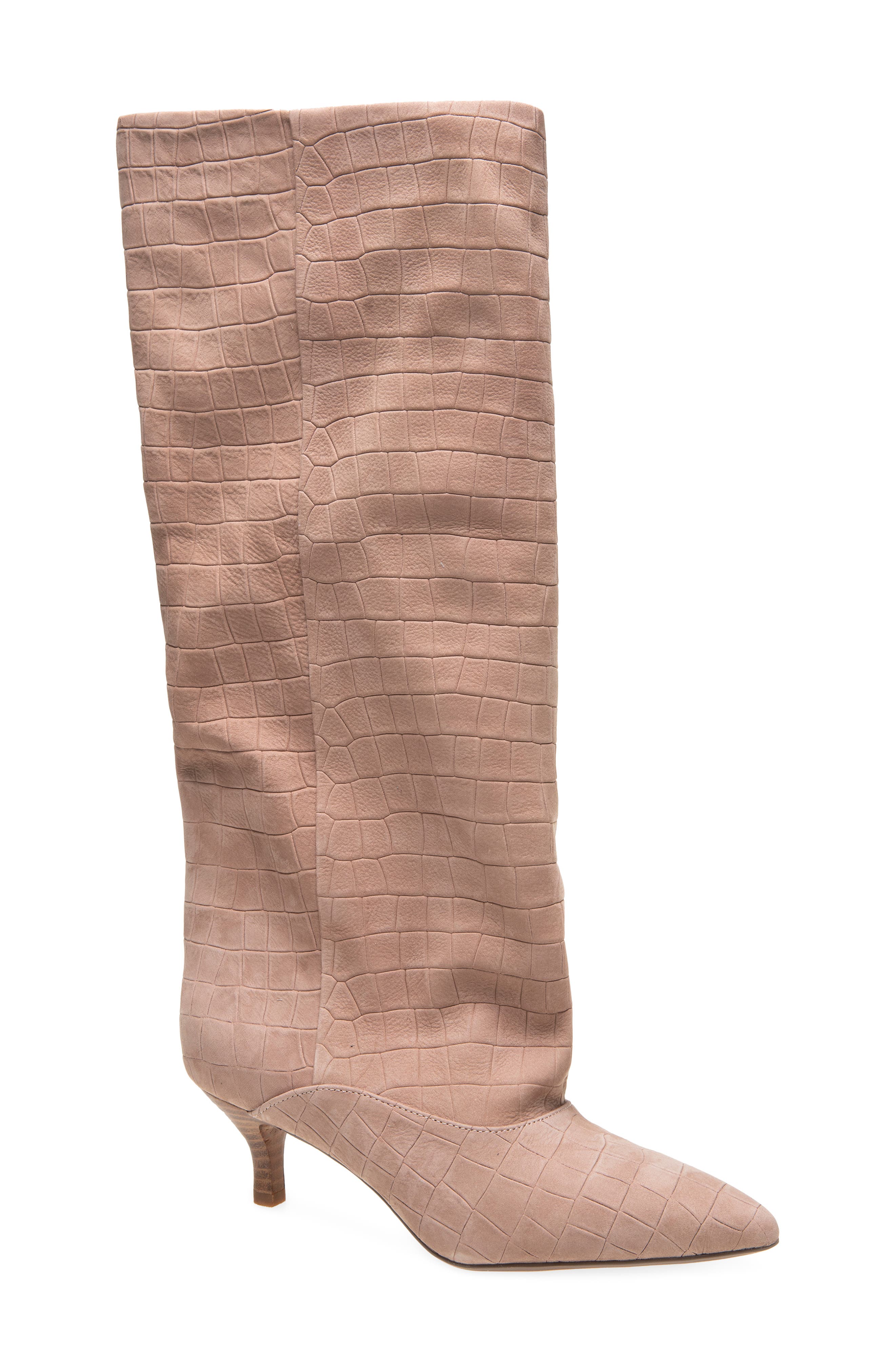 Brisbane Croc Embossed Leather Knee High Boot, Main, color, BLUSH NUBUCK