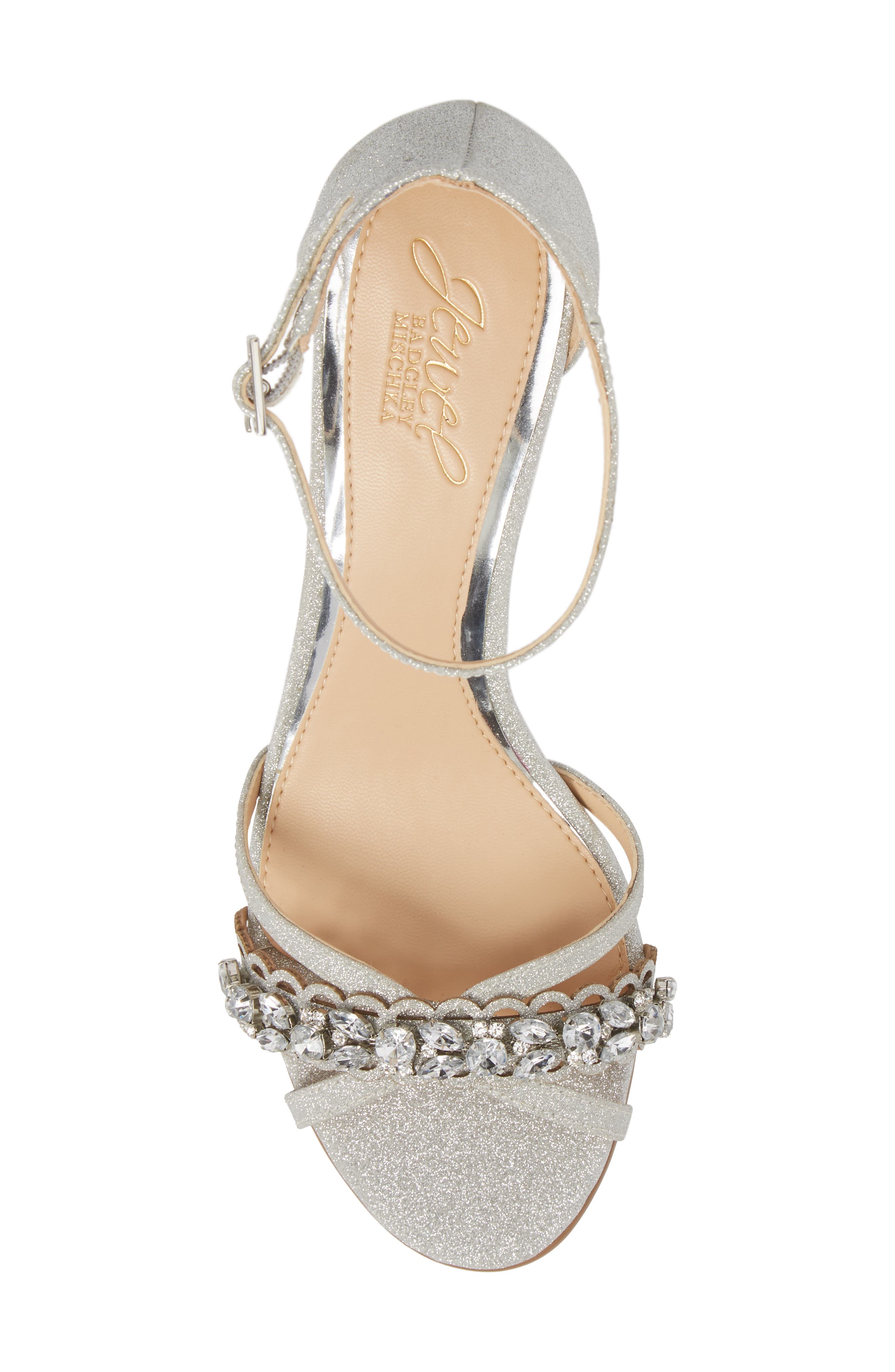 Jewel Badgley Mischka Giona Sandal, Alternate, color, Silver Glitter Fabric