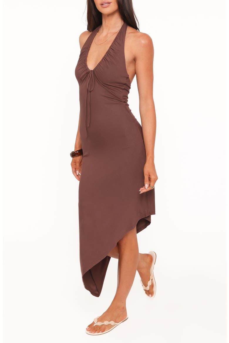 Jordie Halter Asymmetric Maxi Dress, Alternate, color, DARK BROWN