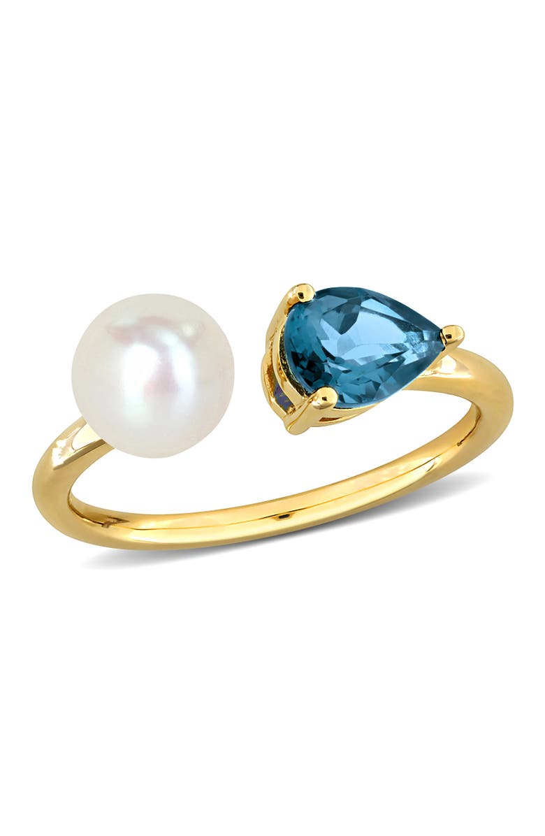 Julianna B. Cultured Pearl & Blue Topaz Open 2-Stone Ring 10k, Main, color, Blue Topaz