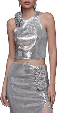 Avec Les Filles Sequin Crop Top
