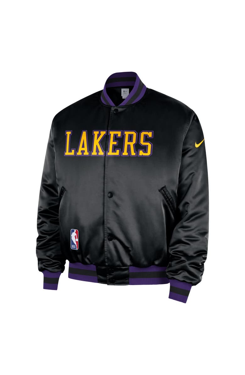 Nike Men's Nike Black Los Angeles Lakers 2025/26 City Edition Remix Courtside Full-Snap Bomber Jacket, Alternate, color, Black