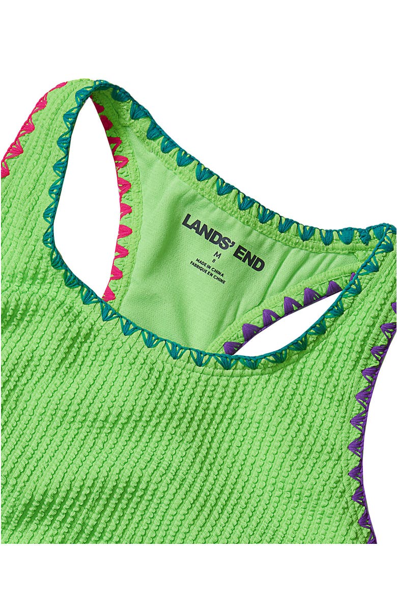 Lands' End Girls Chlorine Resistant Embroidered Bikini Swimsuit Set, Alternate, color, Electric Lime/Ceramic Blue