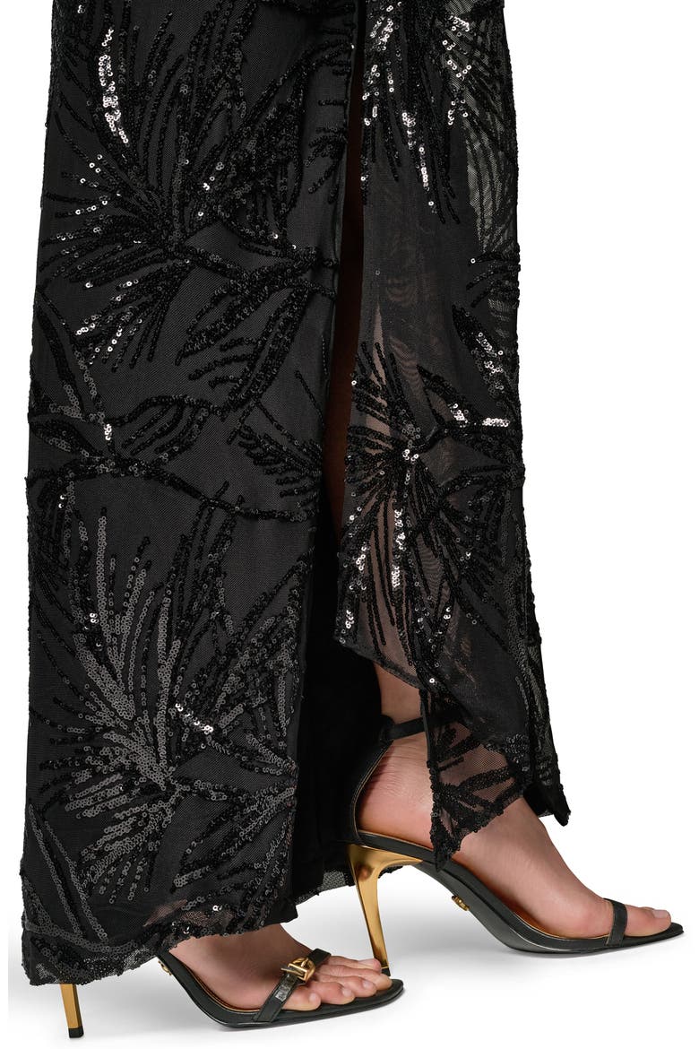 Sequin Floral Faux Wrap Gown, Alternate, color, BLK/ BLACK