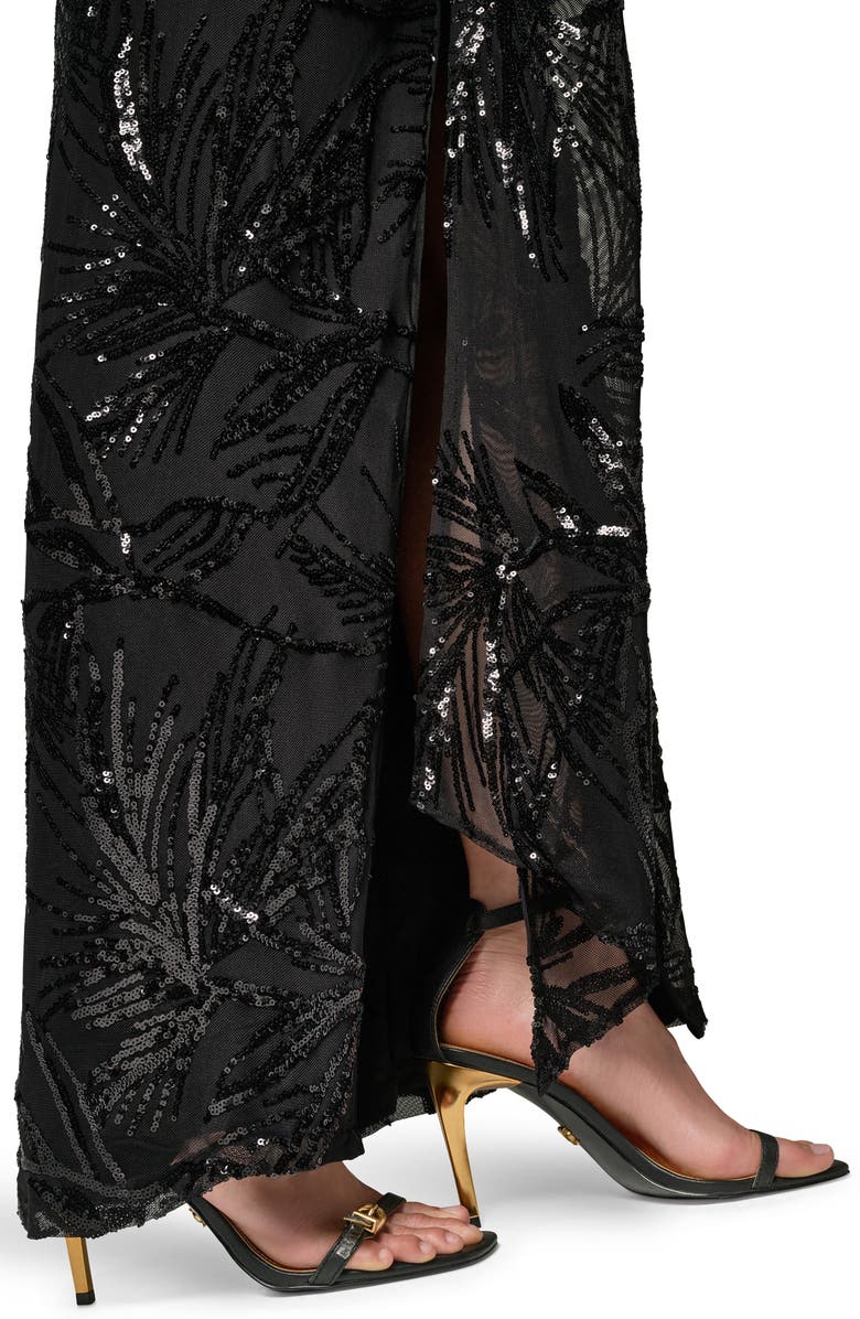 Donna Karan New York Sequin Floral Faux Wrap Gown, Alternate, color, Blk/ Black