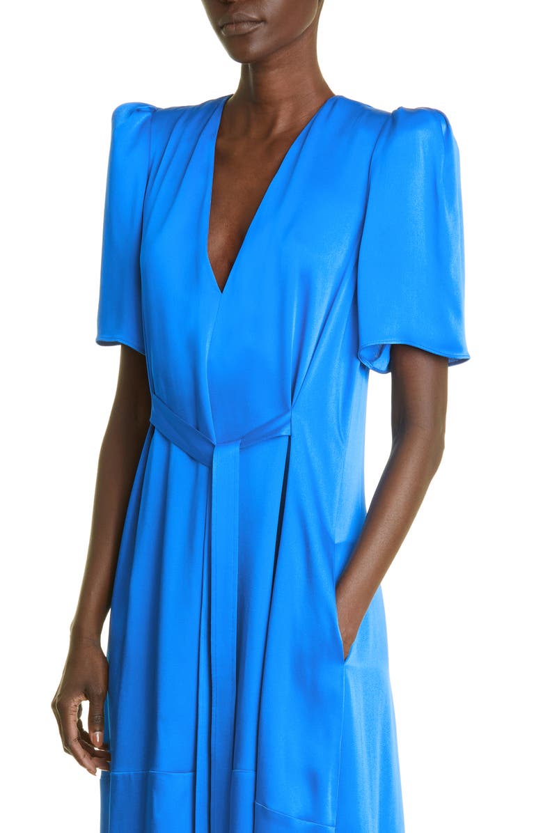 Stella McCartney Puff Sleeve Tie Waist Satin Midi Dress, Alternate, color,