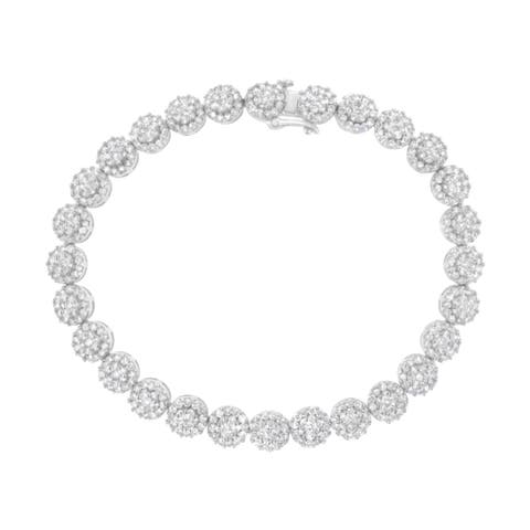 14K White Gold 3-3/4 Cttw Diamond Cluster Links Tennis Bracelet