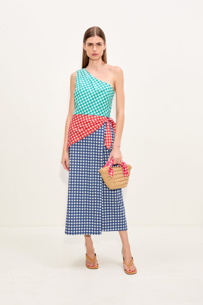 Belem Poplin Midi Dress, Alternate, color, Teal Gingham Multi
