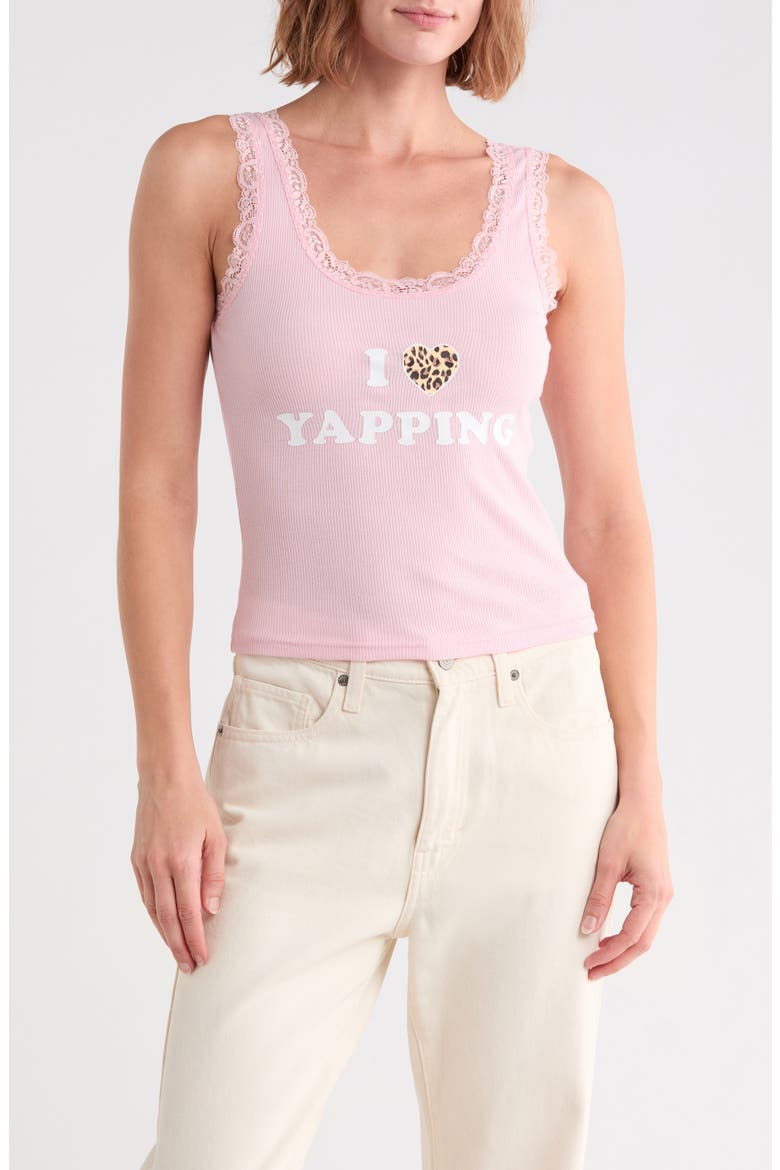 I Heart Yapping Graphic Lace Trim Tank, Main, color, ORCHID PINK