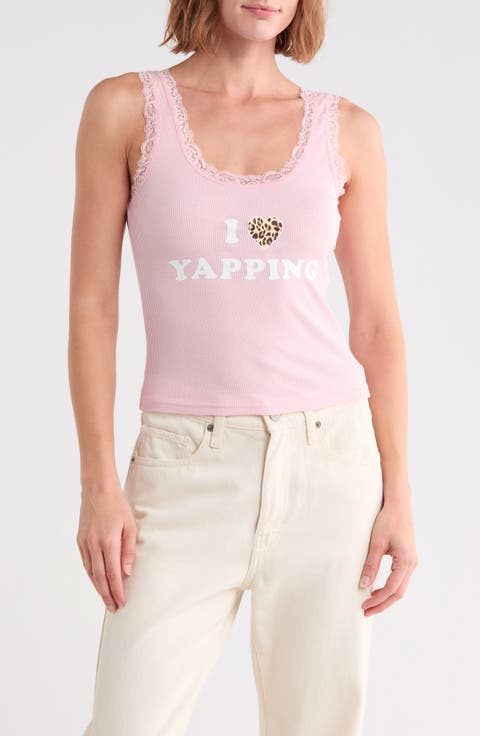 I Heart Yapping Graphic Lace Trim Tank