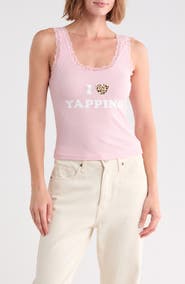 Hi Res I Heart Yapping Graphic Lace Trim Tank