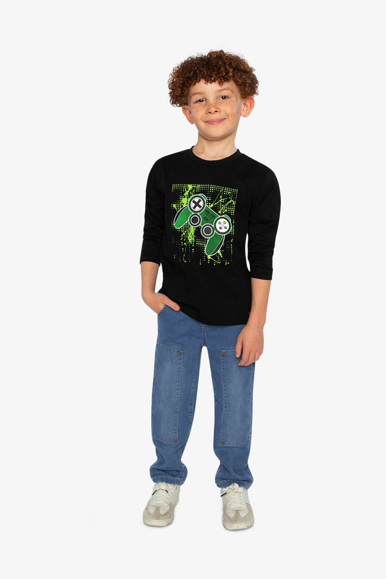 Crew Neck Long Sleeve Controller Cotton T-Shirt, Alternate, color, Black and Green