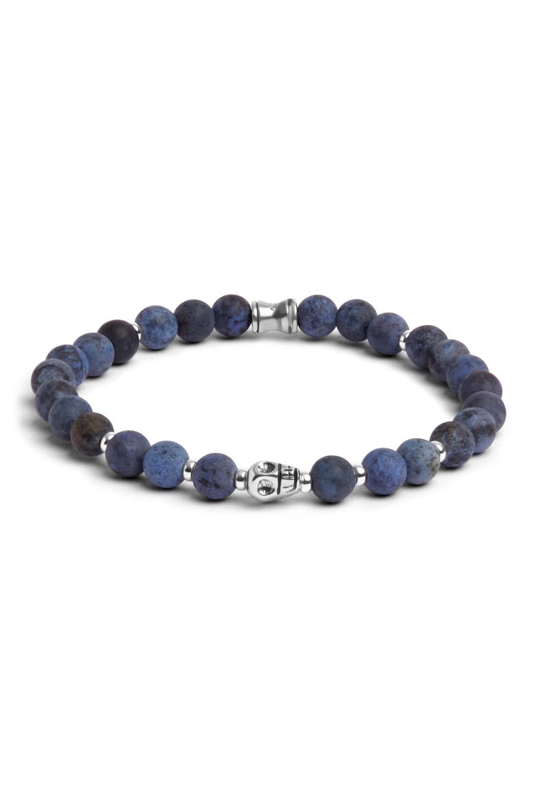 Men's Skull Semiprecious Bead Bracelet, Main, color, BLUE