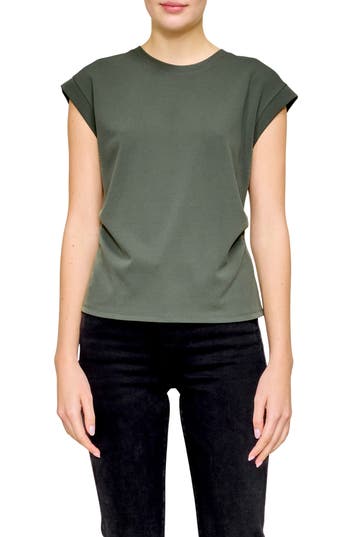 Melloday Side Ruched Crepe Top In Olive