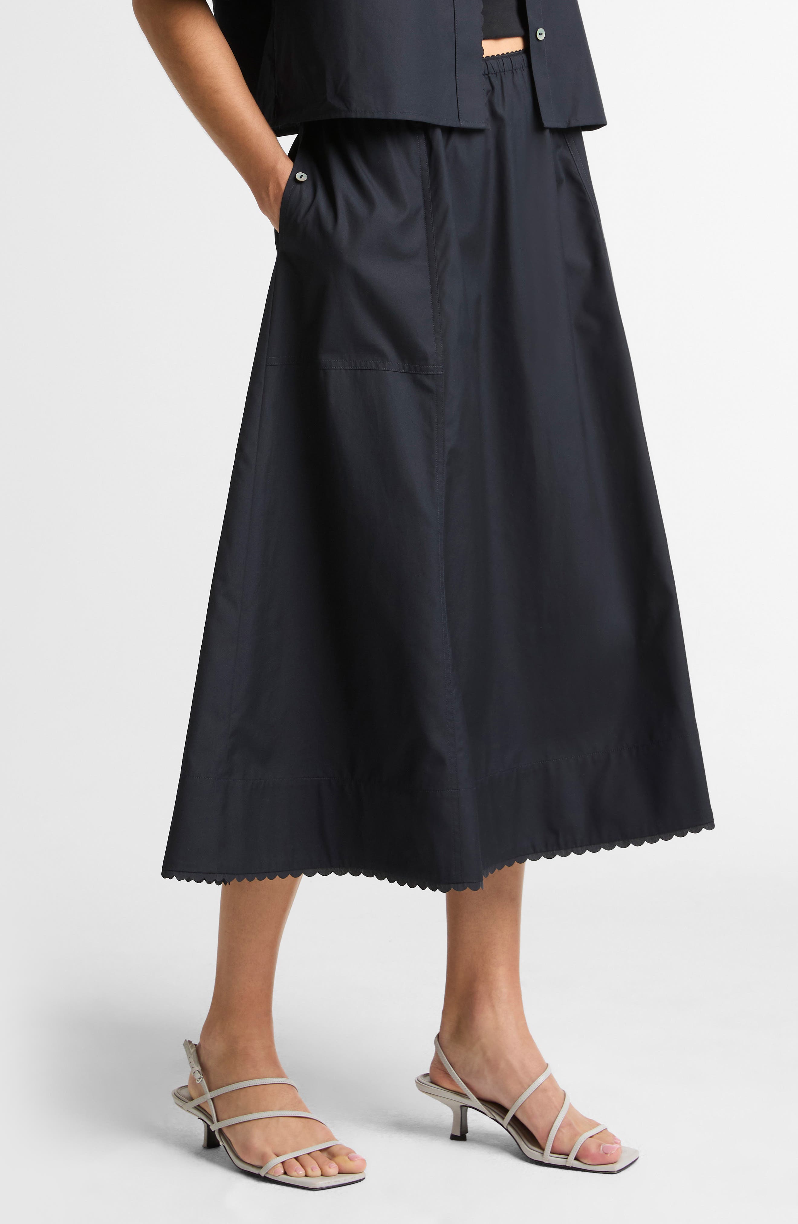 Scallop Hem A-Line Cotton Midi Skirt (Women) | Nordstrom