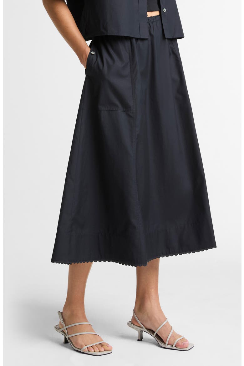 Scallop Hem A-Line Cotton Midi Skirt, Alternate, color, ECLIPSE