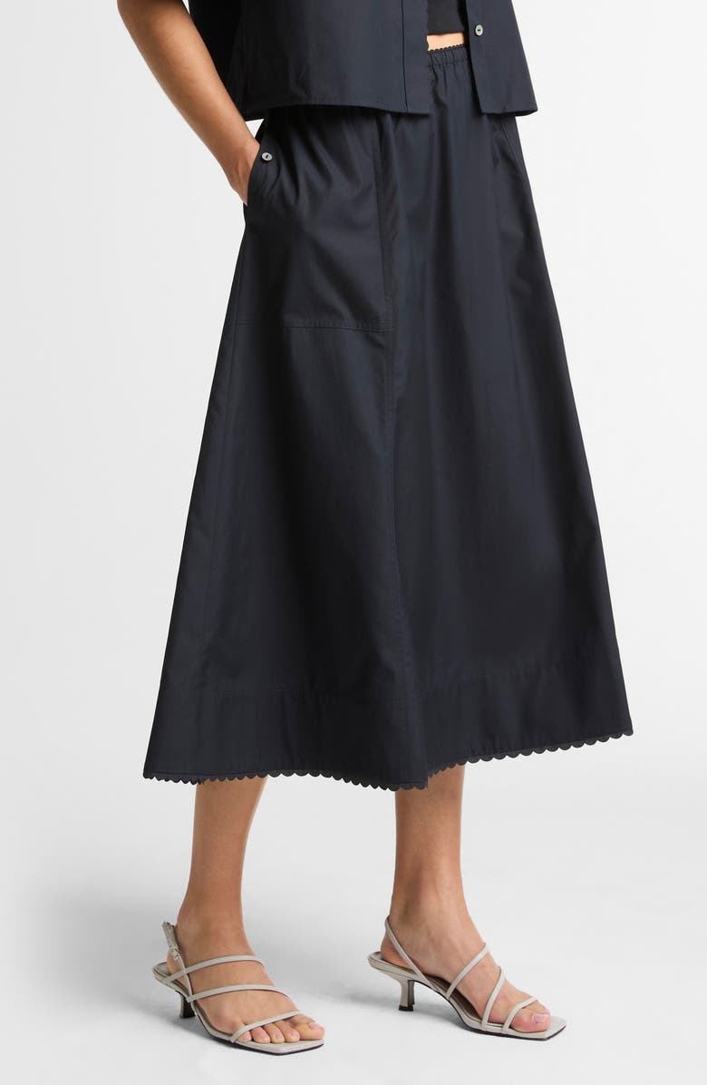 Vince Scallop Hem A-Line Cotton Midi Skirt, Alternate, color, Eclipse
