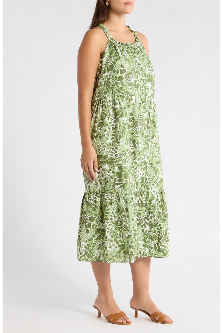 Irenan Leaf Zelie Cotton Midi Dress, Alternate, color, WHITE/ OLIVES
