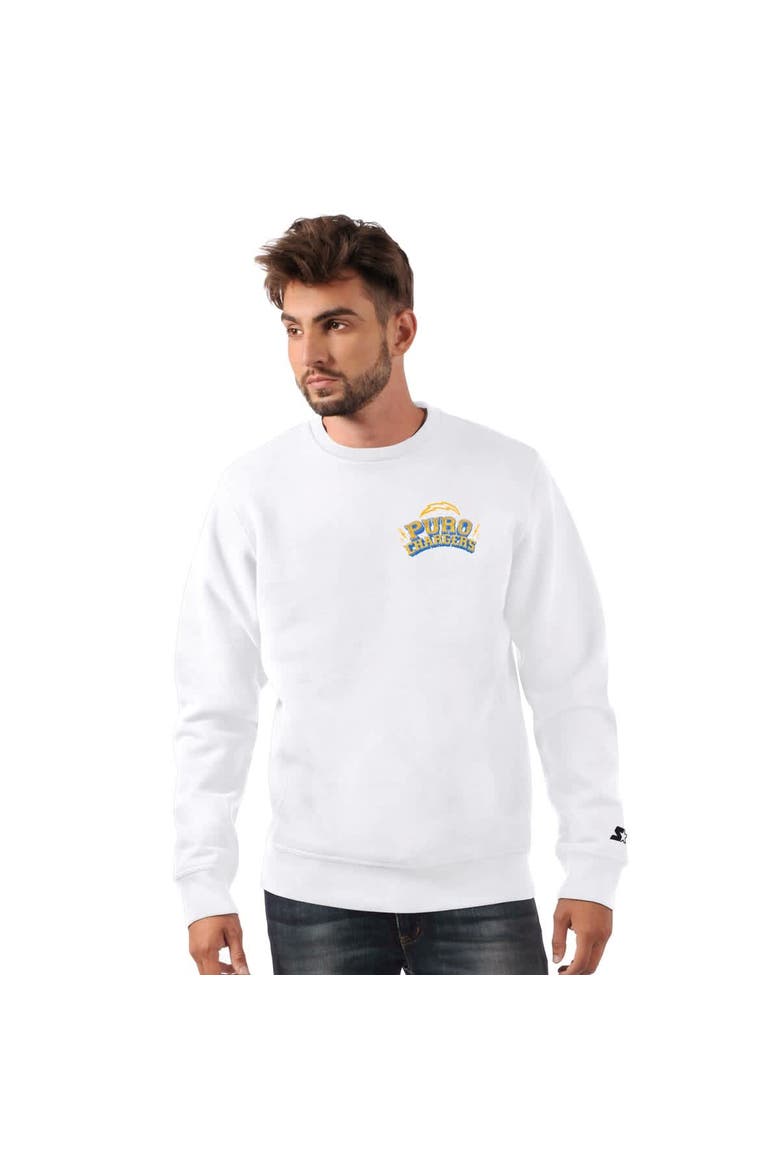 Men's Starter White Los Angeles Chargers Classic Puro Crew Neck Sweatshirt, Main, color, White
