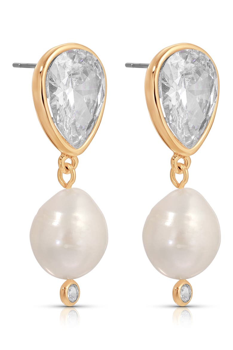Eternal Gleam Cubic Zirconia & Freshwater Pearl Drop Earrings, Alternate, color, GOLD
