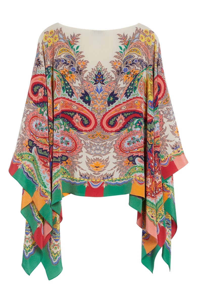 Etro Print Silk Chiffon Poncho, Alternate, color, Print On White Base