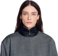 SANDRO Oversized leather-collar jacket