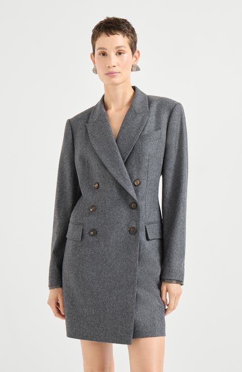 Brunello Cucinelli Flannel Blazer Dress With Monili In Gray