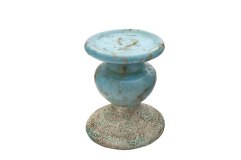 Small Distressed Round Terra-cotta Pillar Candleholder, Blue