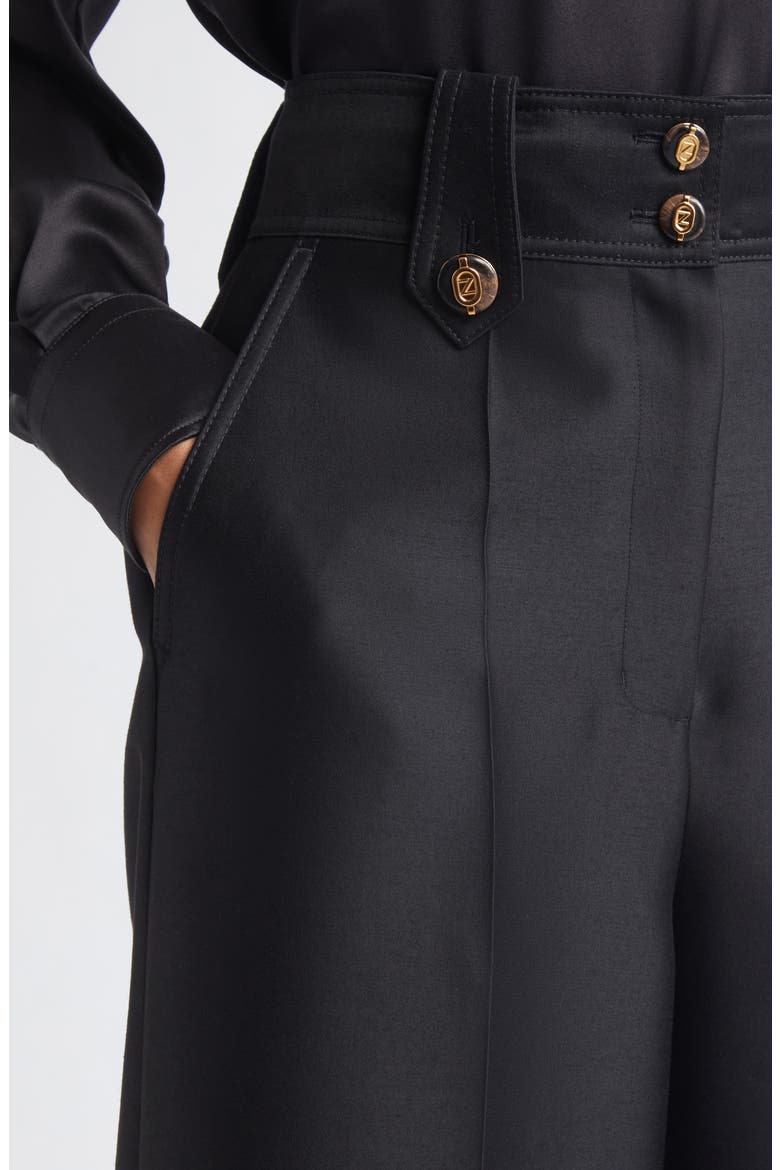 Valiant High Waist Wool & Silk Wide Leg Culottes, Alternate, color, BLACK